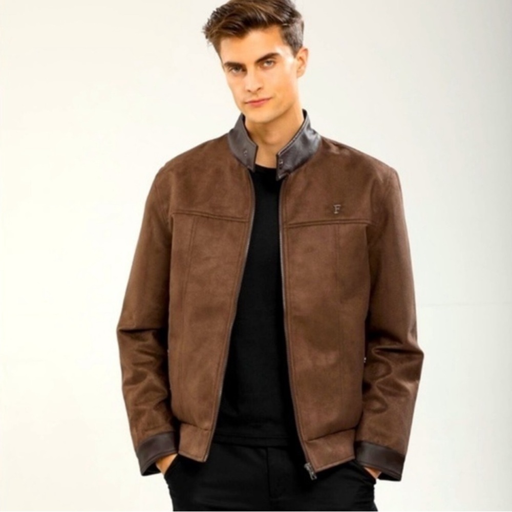 NWOT F COLLECTIONS Men’s Faux Suede Leather Bomber Jacket SZ XXL Made In Italy - Picture 3 of 15